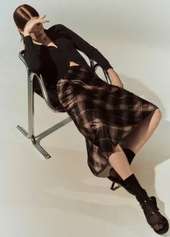 Plaid Satin Slip Skirt