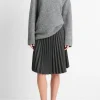 Pleated Italian Herringbone Wool-Blend Skirt