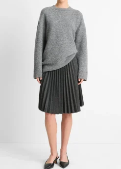 Pleated Italian Herringbone Wool-Blend Skirt