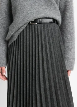 Pleated Italian Herringbone Wool-Blend Skirt