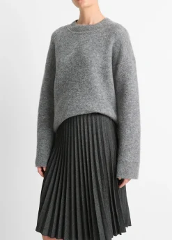 Pleated Italian Herringbone Wool-Blend Skirt