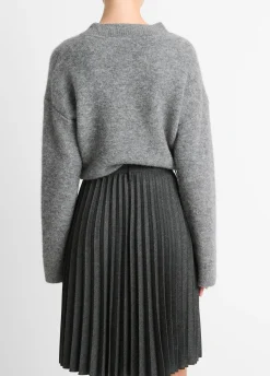 Pleated Italian Herringbone Wool-Blend Skirt