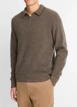 Plush Cashmere Thermal Johnny-Collar Sweater