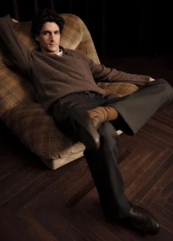 Plush Cashmere Thermal Johnny-Collar Sweater