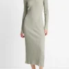 Ribbed Cotton-Blend High-Neck Dress