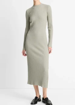 Ribbed Cotton-Blend High-Neck Dress
