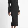Ribbed Cotton-Blend High-Neck Dress