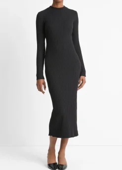 Ribbed Cotton-Blend High-Neck Dress