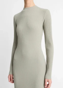 Ribbed Cotton-Blend High-Neck Dress