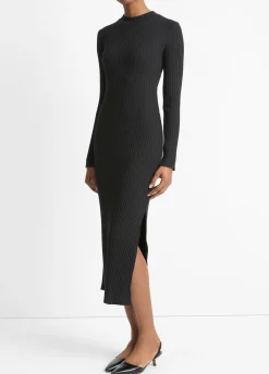 Ribbed Cotton-Blend High-Neck Dress