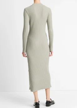 Ribbed Cotton-Blend High-Neck Dress
