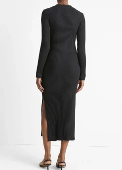 Ribbed Cotton-Blend High-Neck Dress