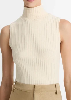 Ribbed Cotton-Blend Turtleneck Top