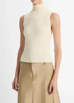 Ribbed Cotton-Blend Turtleneck Top