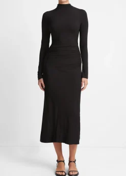 Ruched Long-Sleeve Turtleneck Dress