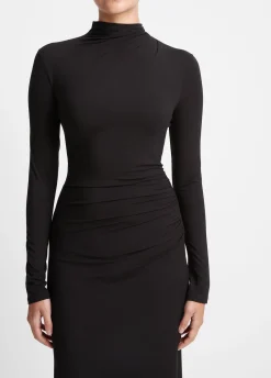 Ruched Long-Sleeve Turtleneck Dress