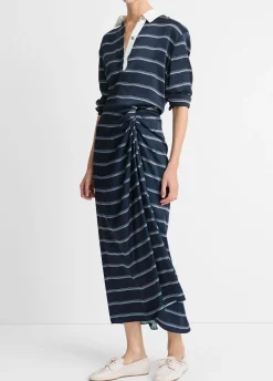Rugby Stripe Satin Gathered Skirt