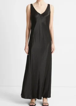 Satin V-Neck Maxi Slip Dress