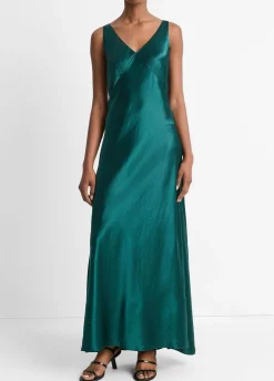 Satin V-Neck Maxi Slip Dress