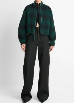 Shadow Plaid Italian Wool-Blend Bomber Jacket