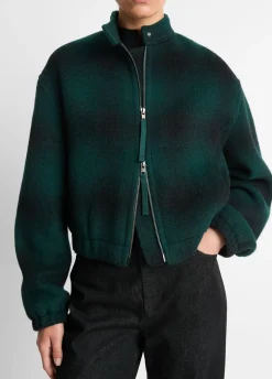 Shadow Plaid Italian Wool-Blend Bomber Jacket