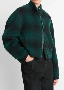 Shadow Plaid Italian Wool-Blend Bomber Jacket