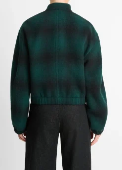 Shadow Plaid Italian Wool-Blend Bomber Jacket