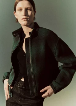 Shadow Plaid Italian Wool-Blend Bomber Jacket
