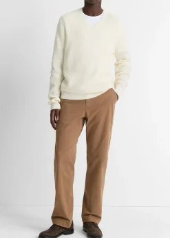 Shaker-Stitch Wool-Cashmere V-Neck Sweater