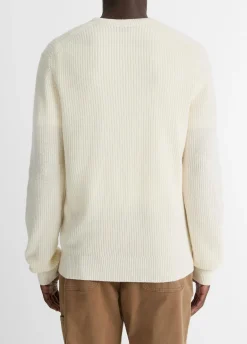 Shaker-Stitch Wool-Cashmere V-Neck Sweater