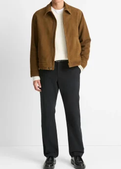 Shearling-Collar Suede Short Jacket