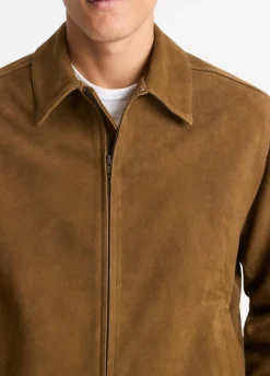 Shearling-Collar Suede Short Jacket