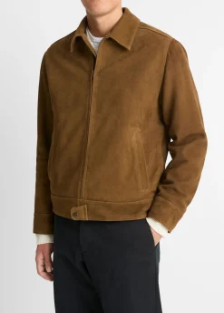 Shearling-Collar Suede Short Jacket
