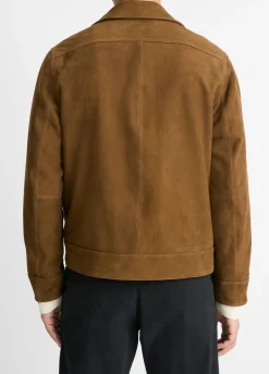 Shearling-Collar Suede Short Jacket