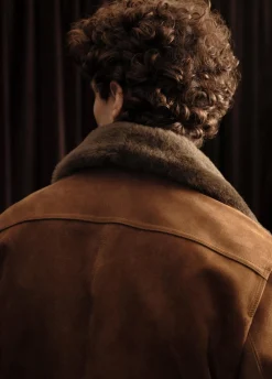 Shearling-Collar Suede Short Jacket