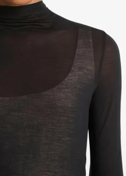 Sheer Long-Sleeve Mock-Neck Top