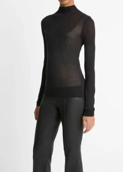 Sheer Long-Sleeve Mock-Neck Top
