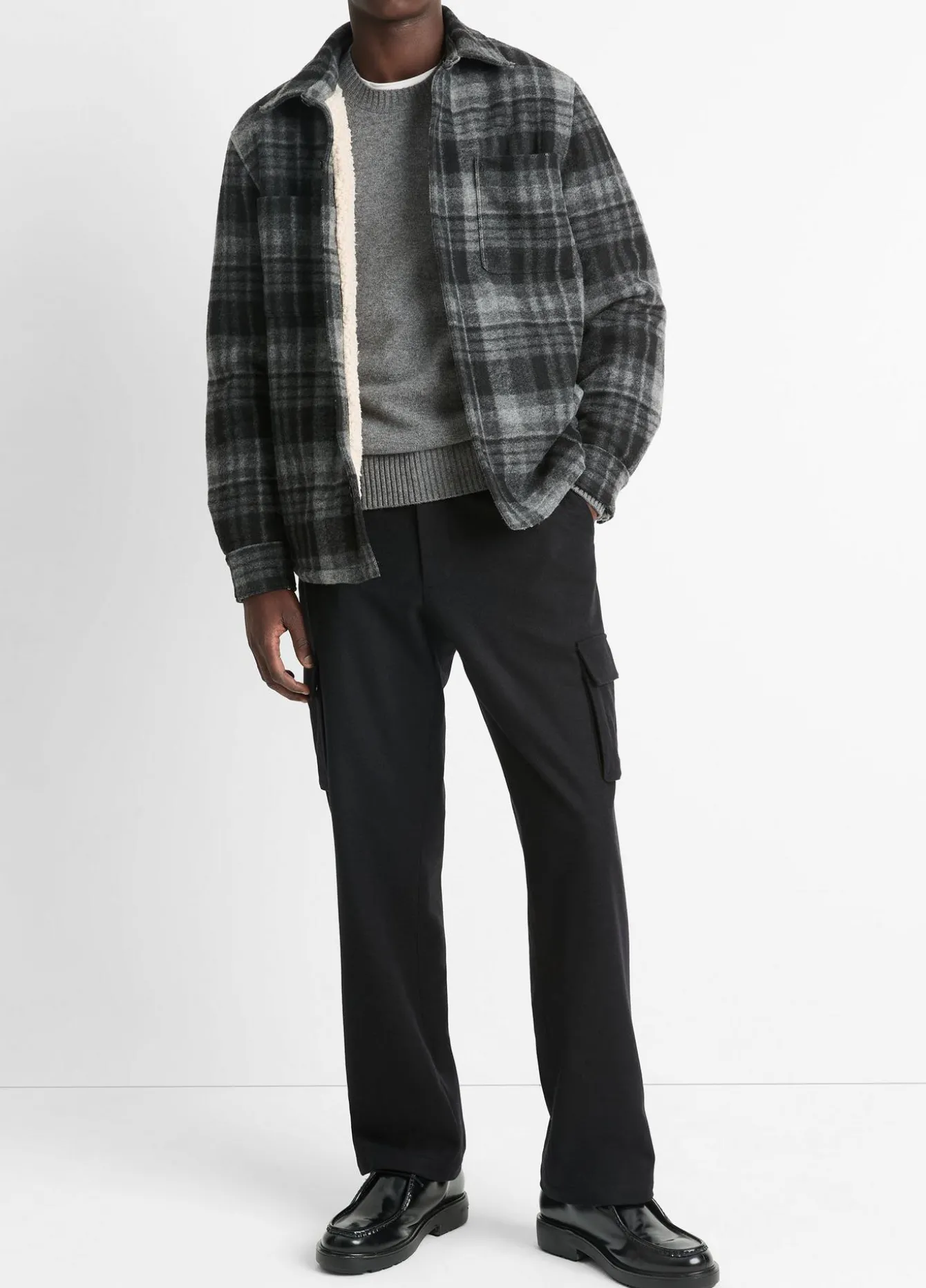 Sherpa-Lined Plaid Shirt Jacket