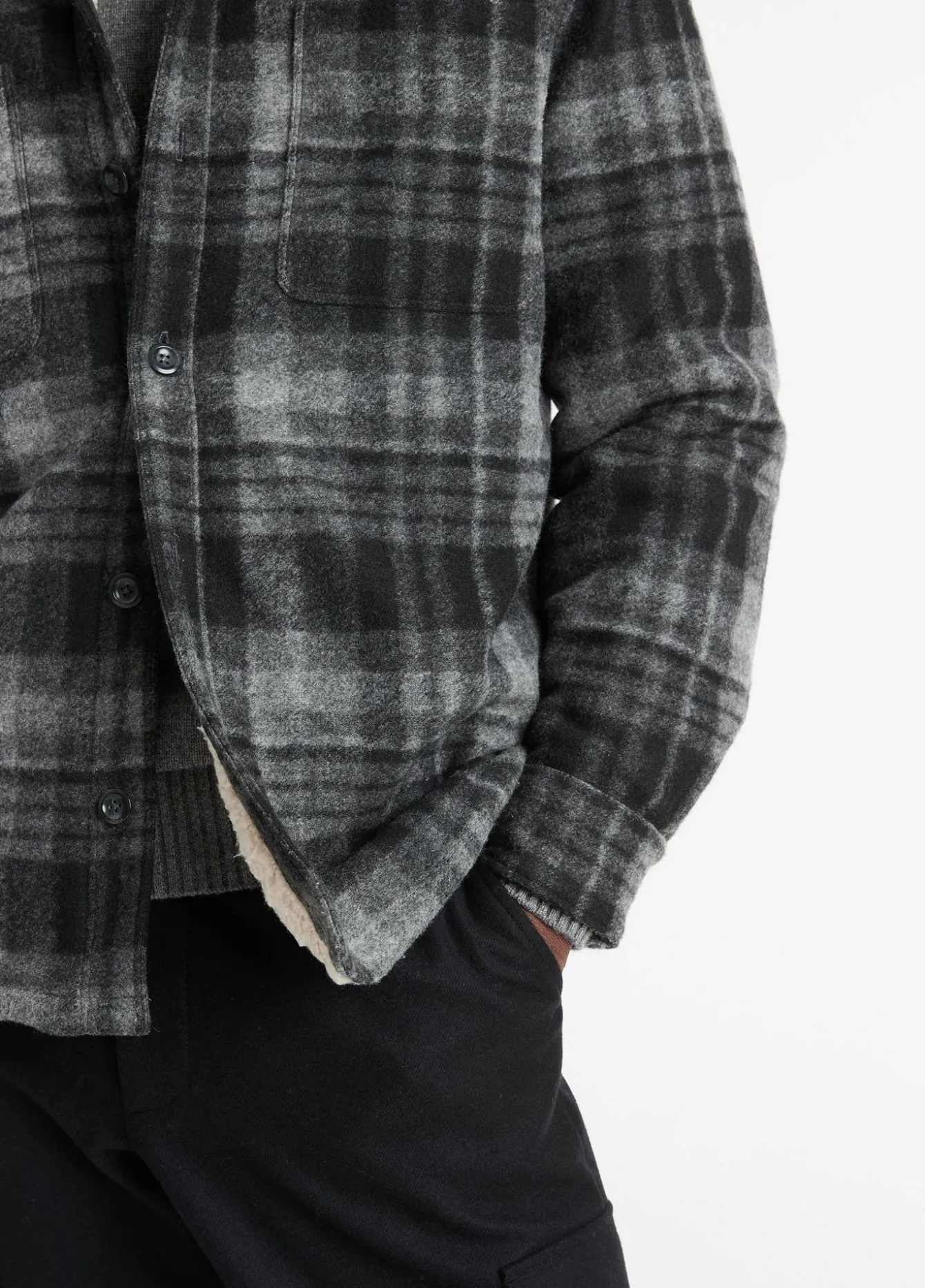 Sherpa-Lined Plaid Shirt Jacket