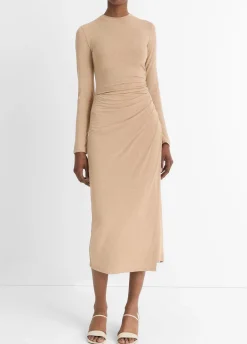 Side-Drape Jersey Midi Skirt