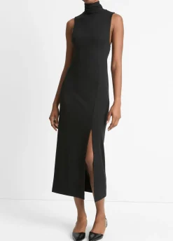 Side-Slit Sleeveless Turtleneck Dress