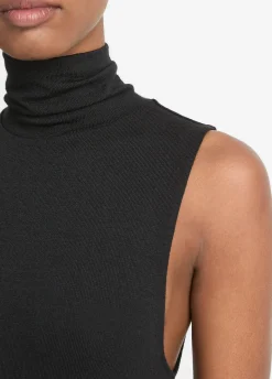Side-Slit Sleeveless Turtleneck Dress