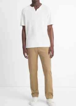 Slub Cotton Split-Neck T-Shirt