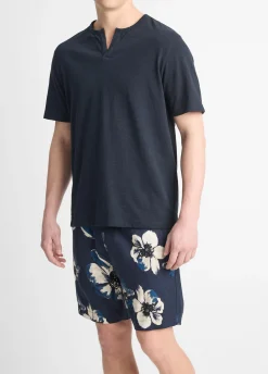 Slub Cotton Split-Neck T-Shirt