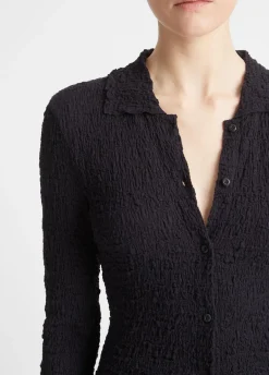 Smocked Long-Sleeve Button-Front Shirt