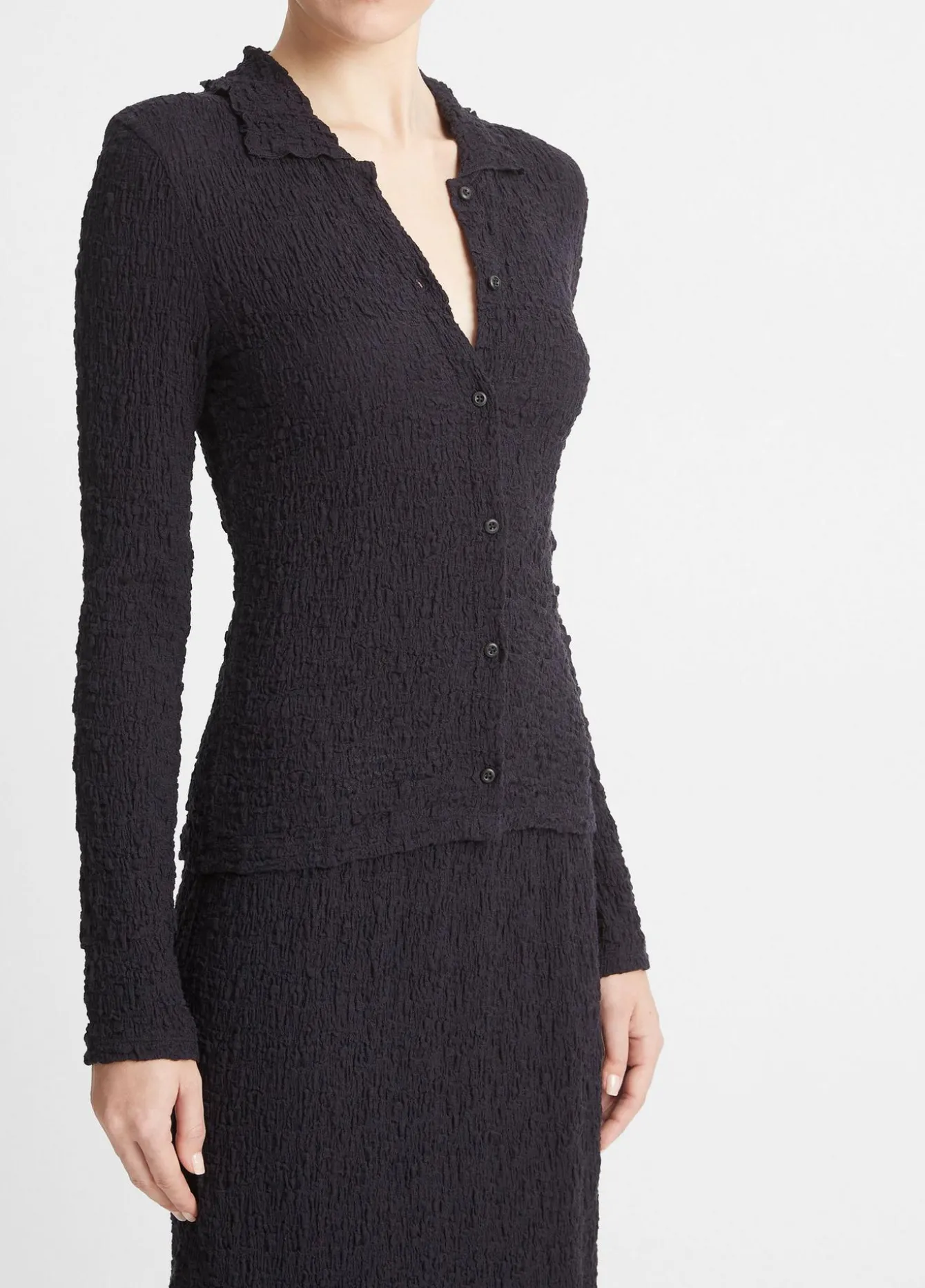 Smocked Long-Sleeve Button-Front Shirt
