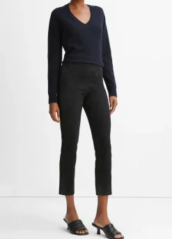 Stretch Suede Split Hem Crop Legging