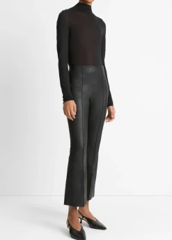 Stretch-Leather Crop Flare Pant