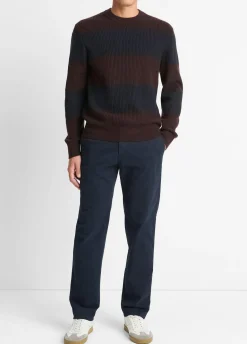 Striped Shaker-Stitch Wool-Cashmere Sweater