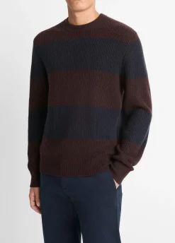 Striped Shaker-Stitch Wool-Cashmere Sweater